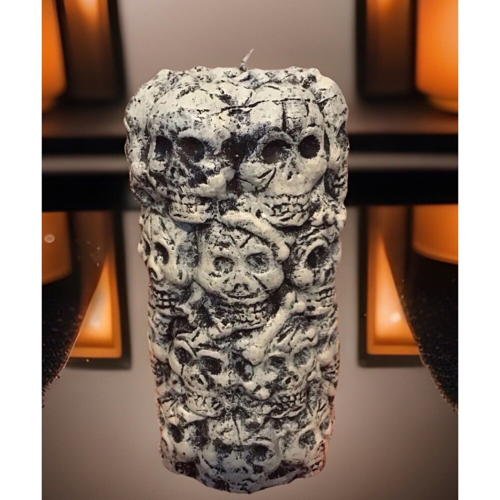 Skull & Bones Pillar Candle 6" Gothic Halloween Horror Macabre Decor NEW Unused